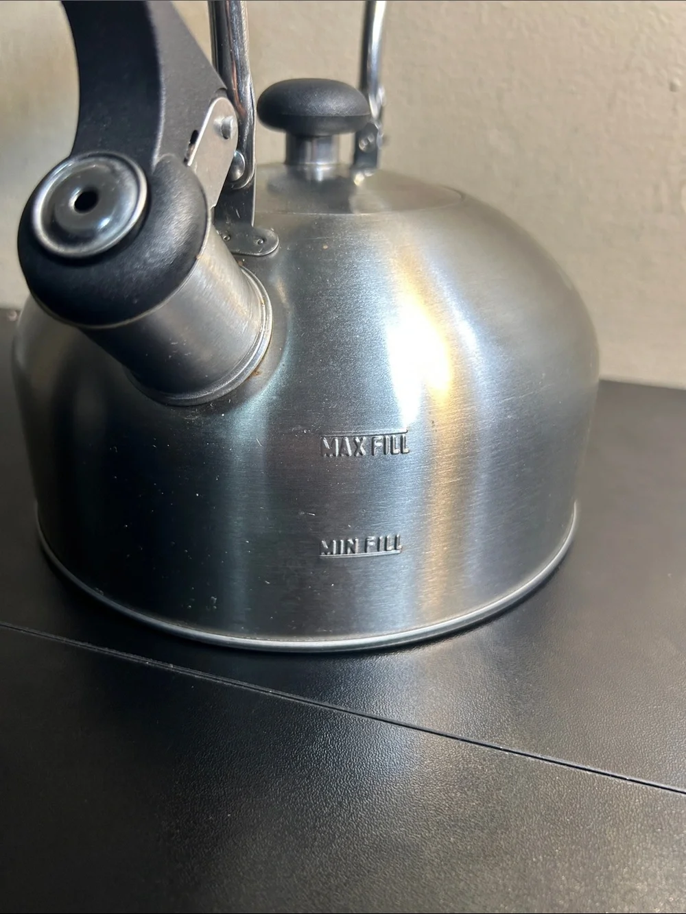 Mainstays 1.8L Stainless Steel Whistling Tea Kettle Induction Compatible Silver!